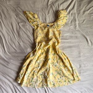 Yellow Floral Ruffle-Sleeve Women's Dress